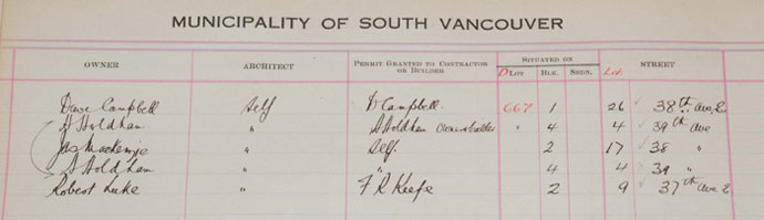 South Vancouver building permits 1912